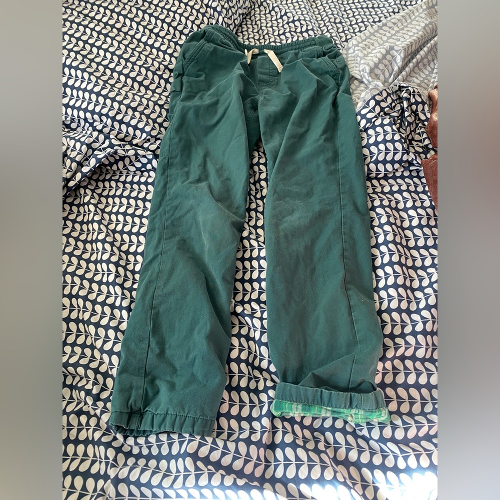 Hanna Andersson Green Cotton Flannel Lined Kid's Carpenter Pants Size 12